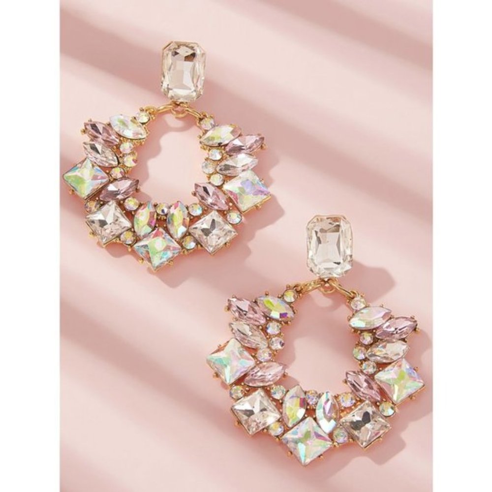 Fancy Large Rhinestone Earrings - Picture 2 of 2